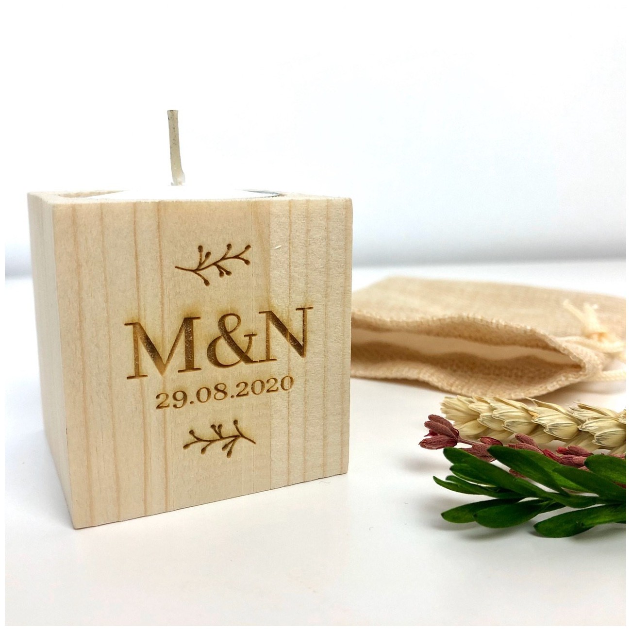 ▷ Vela personalizada madera Modelo Cristal Detalles boda ❤️