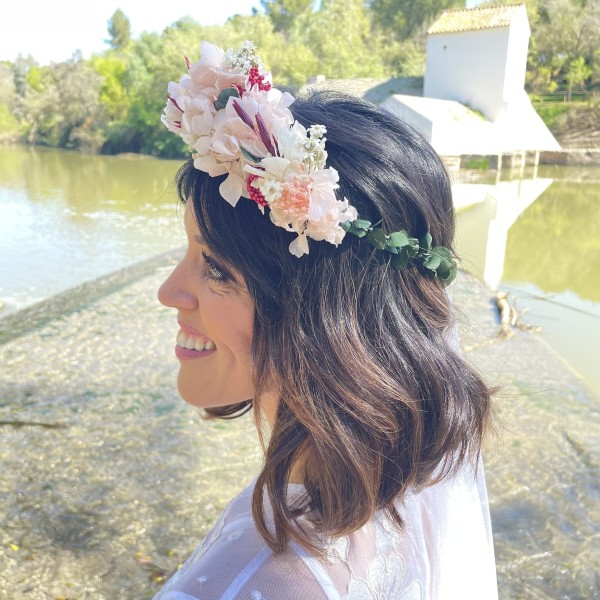 Corona Novia Hortensia y Eucalipto