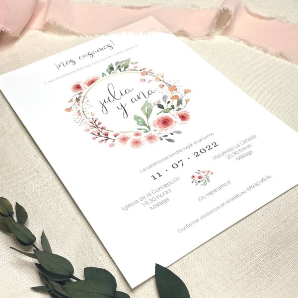 Invitación de boda Peach