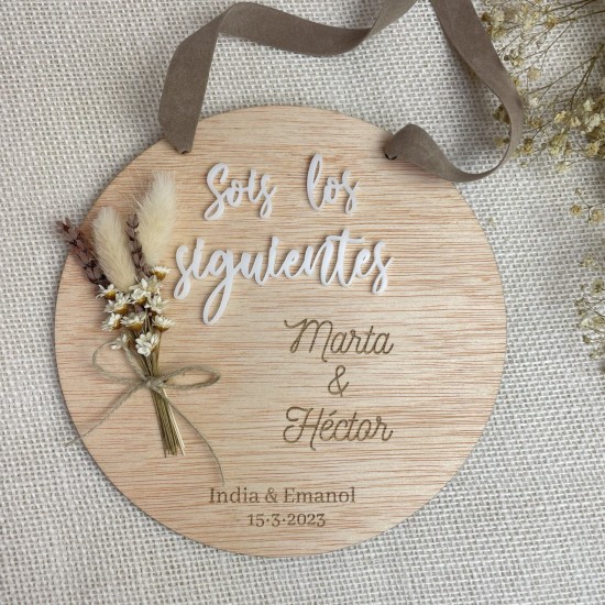 Placa personalizada con flores preservadas