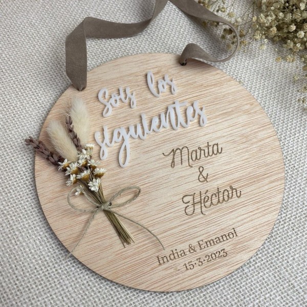 Placa personalizada con flores preservadas