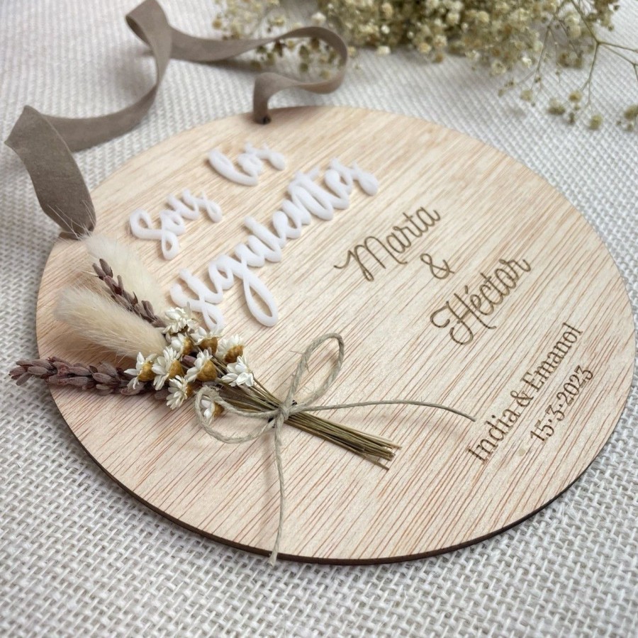 Placa personalizada con flores preservadas