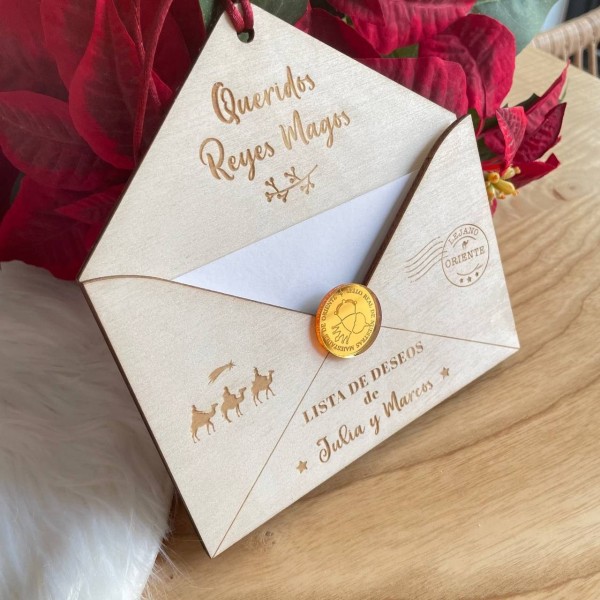 Sobre carta madera Reyes Magos/Papá Noel