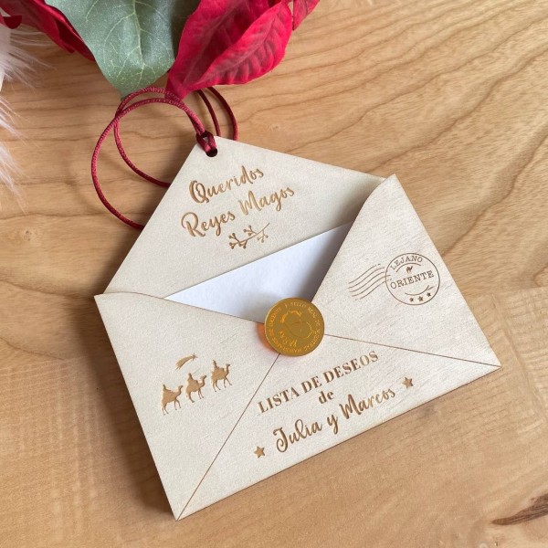 Sobre carta madera Reyes Magos/Papá Noel