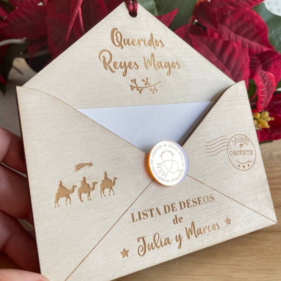 Sobre carta madera Reyes Magos/Papá Noel