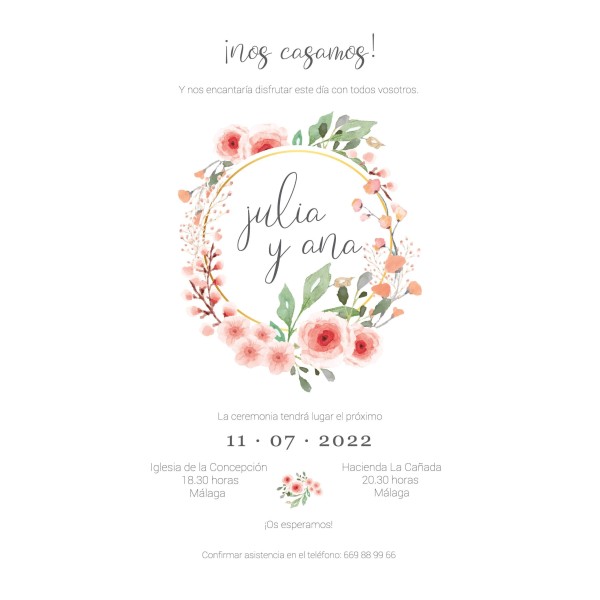 Invitación de boda Peach
